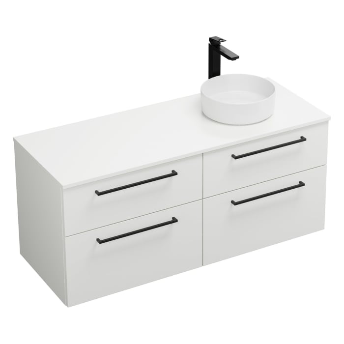 burgbad Eqio Waschtischkombination mit Keramik-Aufsatzwaschtisch 140 cm, rechts, mit Stangengriff G0234