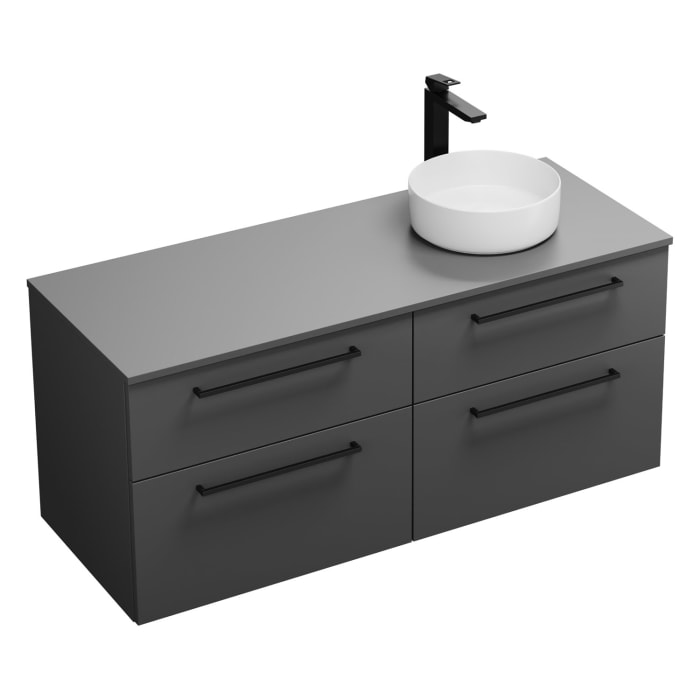 burgbad Eqio Waschtischkombination mit Keramik-Aufsatzwaschtisch 140 cm, rechts, mit Stangengriff G0234