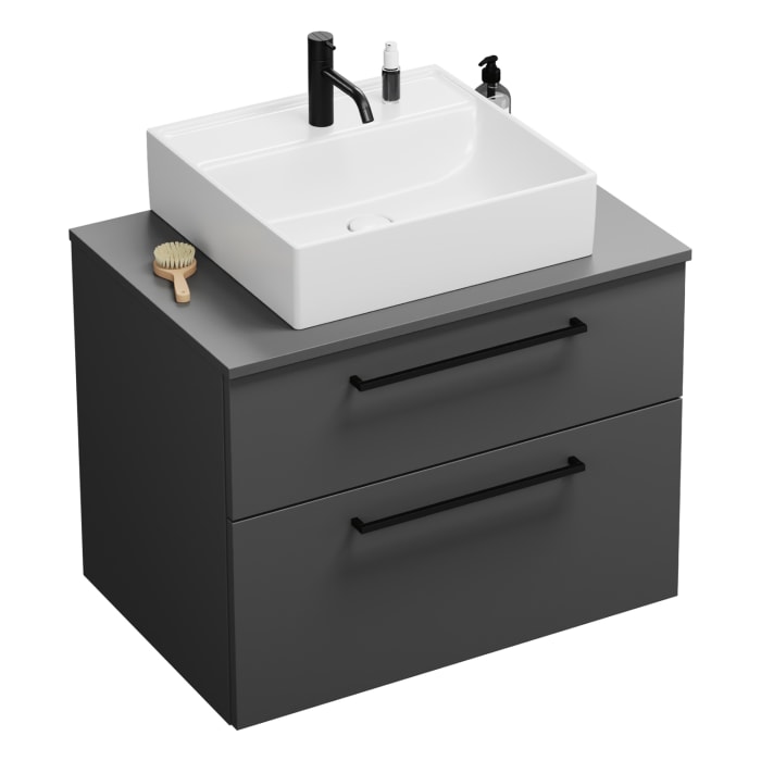 burgbad Eqio Waschtischkombination mit Keramik-Aufsatzwaschtisch 80 cm, mit Stangengriff P0234