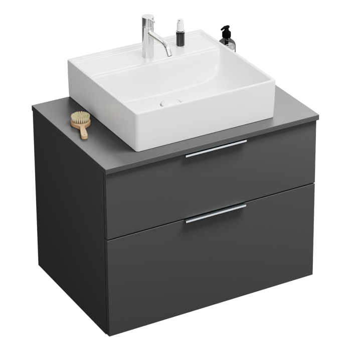 burgbad Eqio Waschtischkombination mit Keramik-Aufsatzwaschtisch 80 cm, mit Griff P0146