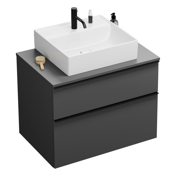 burgbad Eqio Waschtischkombination mit Keramik-Aufsatzwaschtisch 80 cm, mit Griffleiste P0252