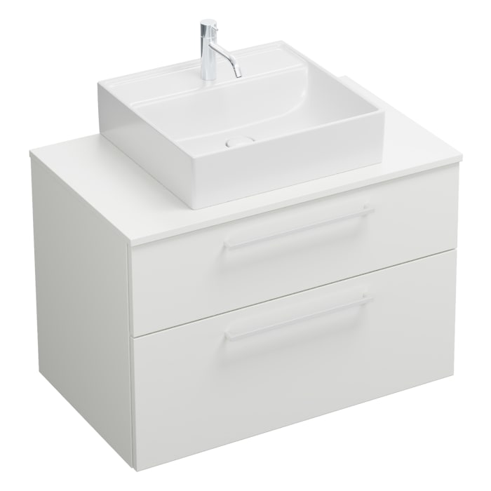 burgbad Eqio Waschtischkombination mit Keramik-Aufsatzwaschtisch 90 cm, mit Stangengriff P95