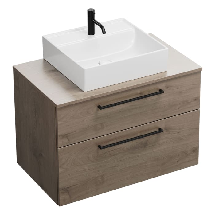 burgbad Eqio Waschtischkombination mit Keramik-Aufsatzwaschtisch 90 cm, mit Stangengriff G0234