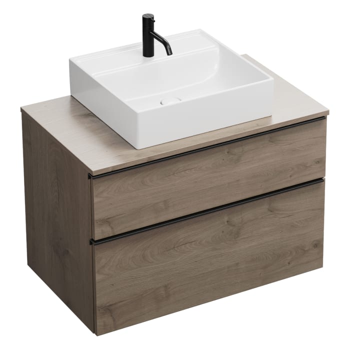 burgbad Eqio Waschtischkombination mit Keramik-Aufsatzwaschtisch 90 cm, mit Griffleiste G0252