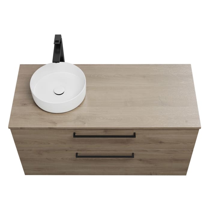 burgbad Eqio Waschtischkombination mit Keramik-Aufsatzwaschtisch 120 cm, links, mit Stangengriff G0234