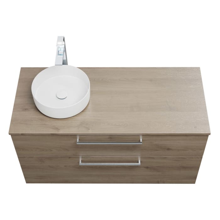 burgbad Eqio Waschtischkombination mit Keramik-Aufsatzwaschtisch 120 cm, links, mit Stangengriff P95