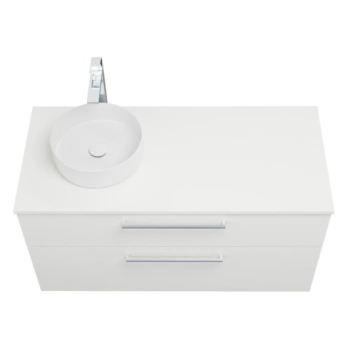 burgbad Eqio Waschtischkombination mit Keramik-Aufsatzwaschtisch 120 cm, links, mit Stangengriff P95