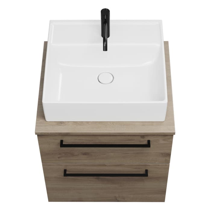 burgbad Eqio Waschtischkombination mit Keramik-Aufsatzwaschtisch 60 cm, mit Stangengriff G0234