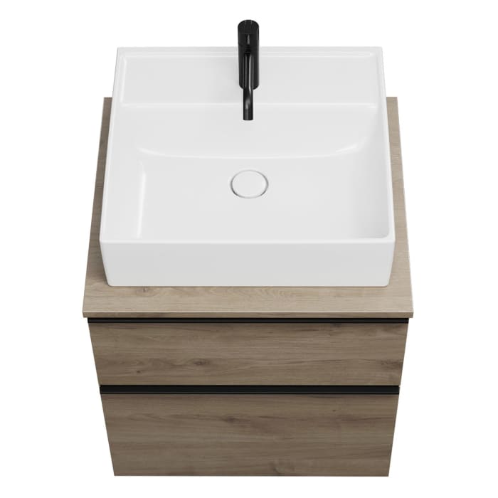 burgbad Eqio Waschtischkombination mit Keramik-Aufsatzwaschtisch 60 cm, mit Griffleiste G0252