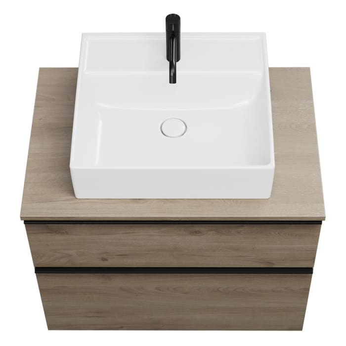 burgbad Eqio Waschtischkombination mit Keramik-Aufsatzwaschtisch 80 cm, mit Griffleiste P0252