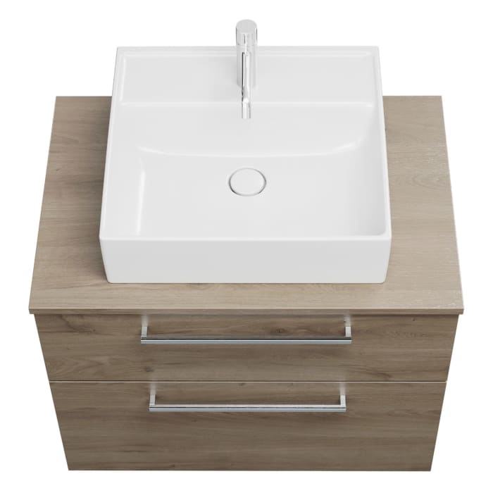 burgbad Eqio Waschtischkombination mit Keramik-Aufsatzwaschtisch 80 cm, mit Stangengriff P95