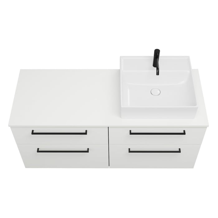 burgbad Eqio Waschtischkombination mit Keramik-Aufsatzwaschtisch 140 cm, rechts, mit Stangengriff G0234