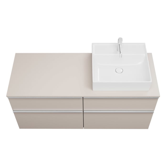 burgbad Eqio Waschtischkombination mit Keramik-Aufsatzwaschtisch 140 cm, rechts, mit Griffleiste G0251