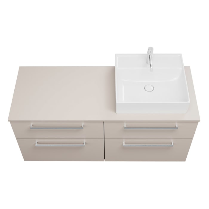 burgbad Eqio Waschtischkombination mit Keramik-Aufsatzwaschtisch 140 cm, rechts, mit Stangengriff P95