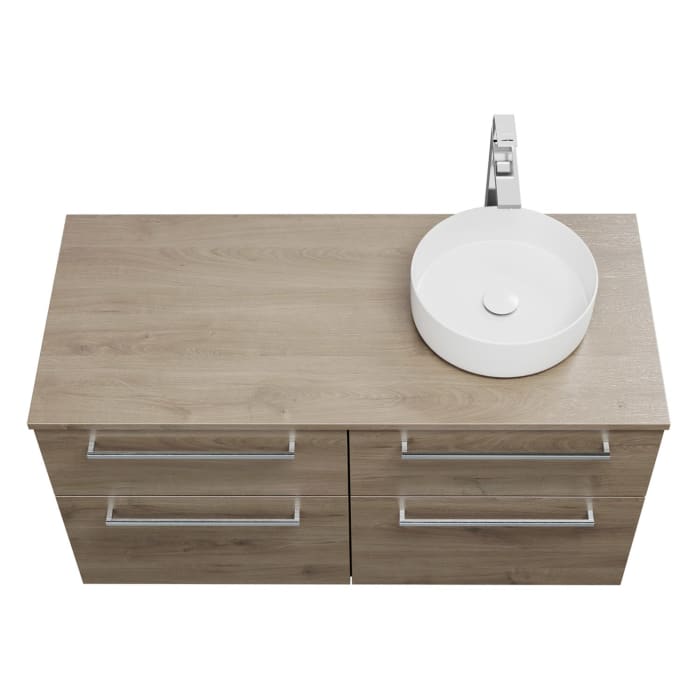 burgbad Eqio Waschtischkombination mit Keramik-Aufsatzwaschtisch 120 cm, rechts, mit Stangengriff P95