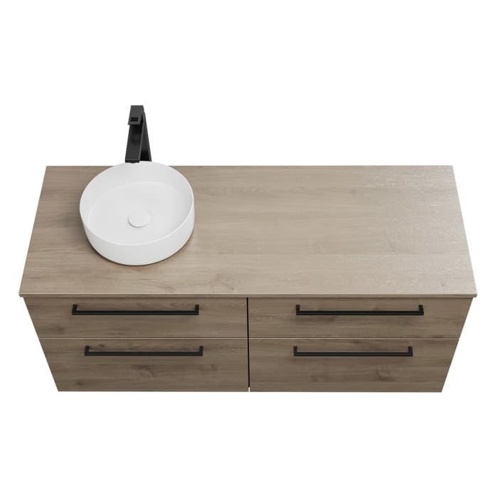 burgbad Eqio Waschtischkombination mit Keramik-Aufsatzwaschtisch 140 cm, links, mit Stangengriff G0234