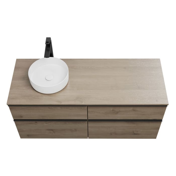 burgbad Eqio Waschtischkombination mit Keramik-Aufsatzwaschtisch 140 cm, links, mit Griffleiste G0252