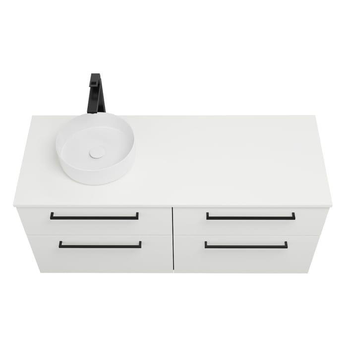 burgbad Eqio Waschtischkombination mit Keramik-Aufsatzwaschtisch 140 cm, links, mit Stangengriff G0234