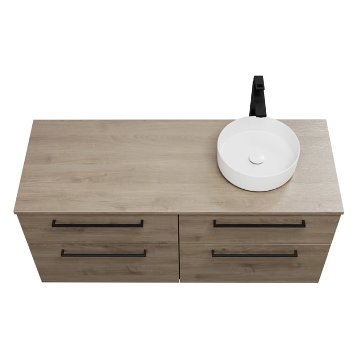 burgbad Eqio Waschtischkombination mit Keramik-Aufsatzwaschtisch 140 cm, rechts, mit Stangengriff G0234