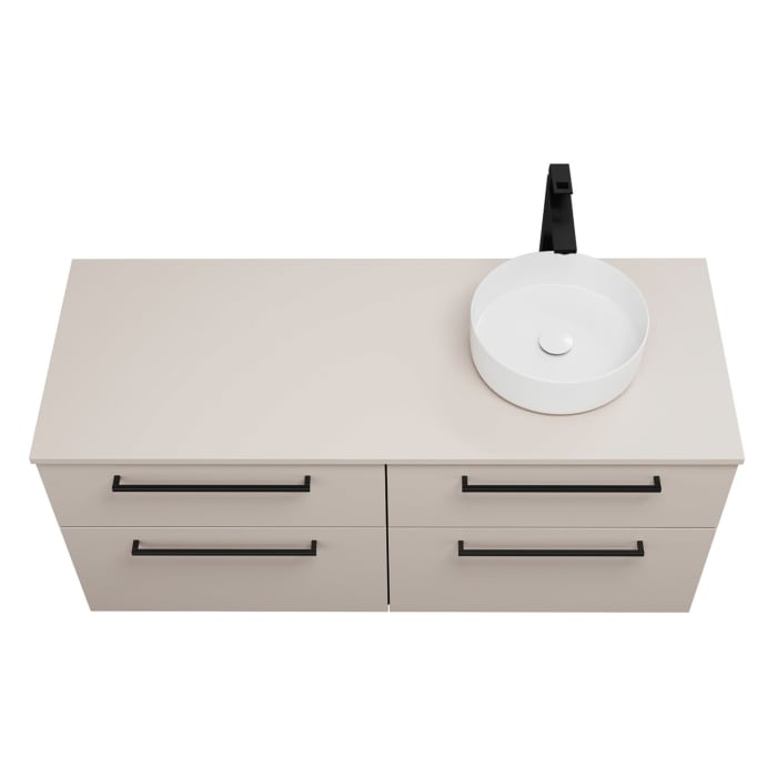 burgbad Eqio Waschtischkombination mit Keramik-Aufsatzwaschtisch 140 cm, rechts, mit Stangengriff G0234