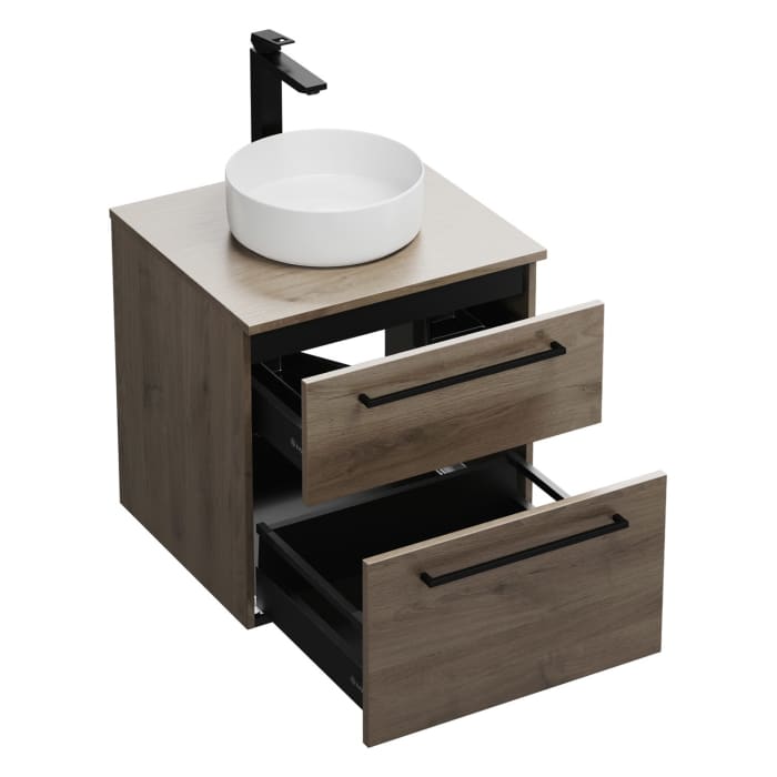 burgbad Eqio Waschtischkombination mit Keramik-Aufsatzwaschtisch 60 cm, mit Stangengriff G0234