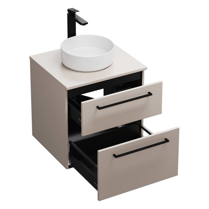 burgbad Eqio Waschtischkombination mit Keramik-Aufsatzwaschtisch 60 cm, mit Stangengriff G0234