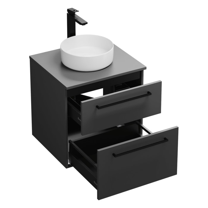 burgbad Eqio Waschtischkombination mit Keramik-Aufsatzwaschtisch 60 cm, mit Stangengriff G0234