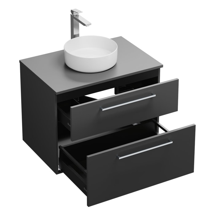 burgbad Eqio Waschtischkombination mit Keramik-Aufsatzwaschtisch 80 cm, mit Stangengriff P95