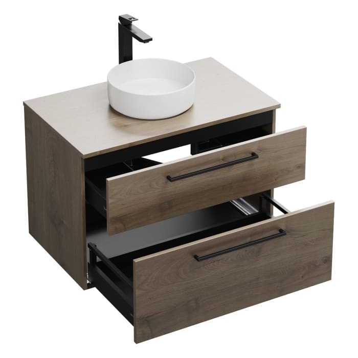 burgbad Eqio Waschtischkombination mit Keramik-Aufsatzwaschtisch 90 cm, mit Stangengriff G0234