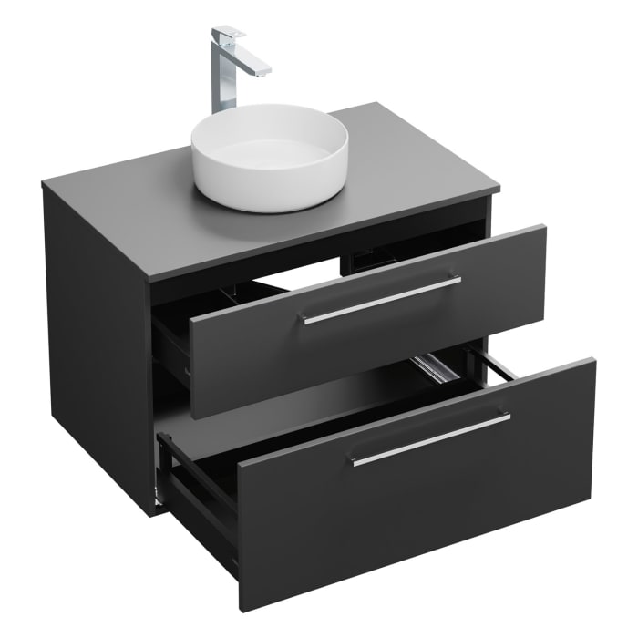 burgbad Eqio Waschtischkombination mit Keramik-Aufsatzwaschtisch 90 cm, mit Stangengriff P95