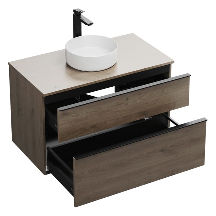 burgbad Eqio Waschtischkombination mit Keramik-Aufsatzwaschtisch 100 cm, mit Griffleiste G0252