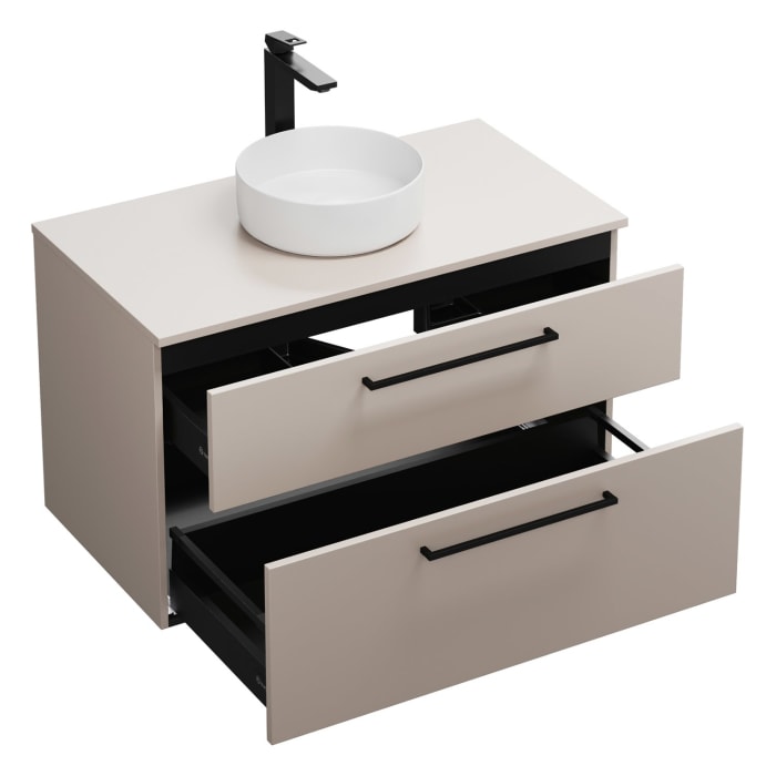 burgbad Eqio Waschtischkombination mit Keramik-Aufsatzwaschtisch 100 cm, mit Stangengriff G0234