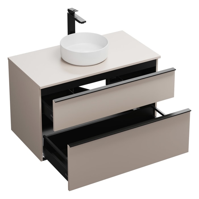 burgbad Eqio Waschtischkombination mit Keramik-Aufsatzwaschtisch 100 cm, mit Griffleiste G0252