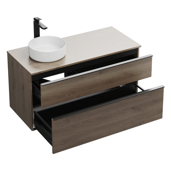 burgbad Eqio Waschtischkombination mit Keramik-Aufsatzwaschtisch 120 cm, links, mit Griffleiste G0252