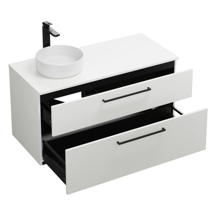 burgbad Eqio Waschtischkombination mit Keramik-Aufsatzwaschtisch 120 cm, links, mit Stangengriff G0234