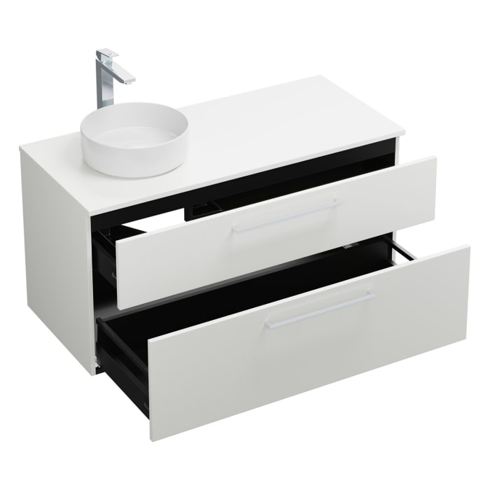 burgbad Eqio Waschtischkombination mit Keramik-Aufsatzwaschtisch 120 cm, links, mit Stangengriff P95