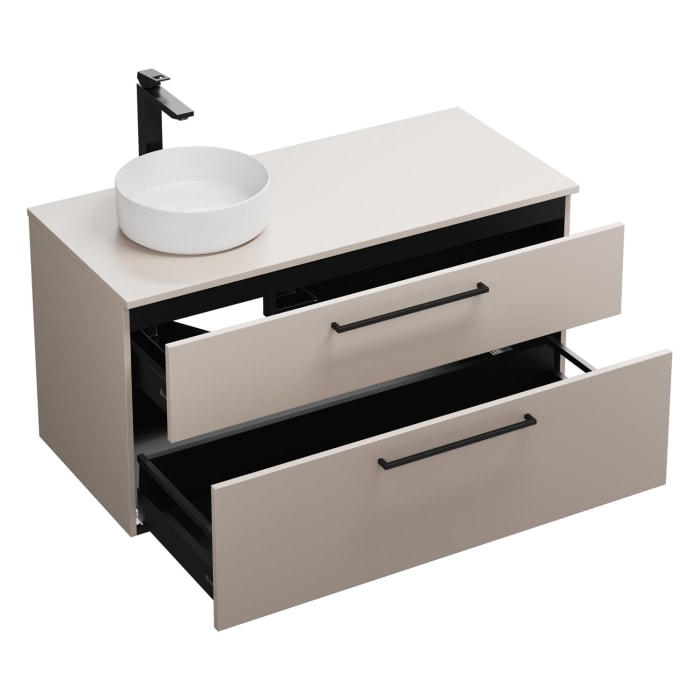 burgbad Eqio Waschtischkombination mit Keramik-Aufsatzwaschtisch 120 cm, links, mit Stangengriff G0234