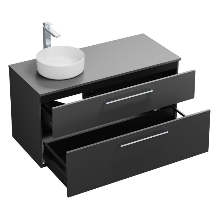 burgbad Eqio Waschtischkombination mit Keramik-Aufsatzwaschtisch 120 cm, links, mit Stangengriff P95