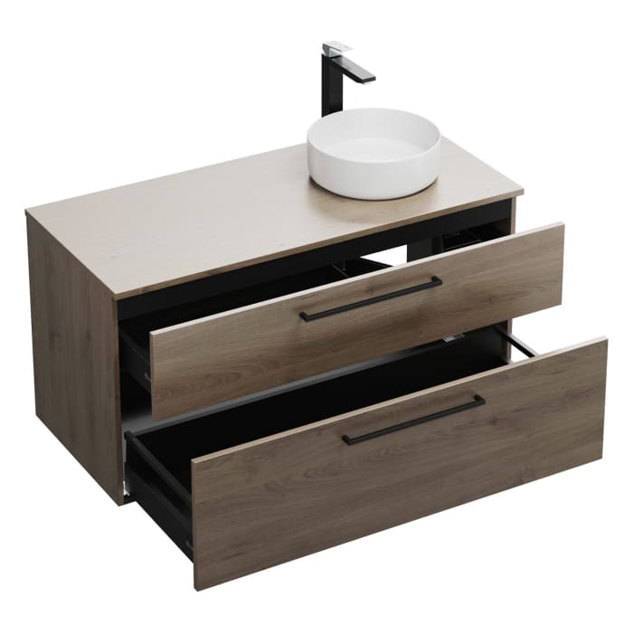 burgbad Eqio Waschtischkombination mit Keramik-Aufsatzwaschtisch 120 cm, rechts, mit Stangengriff G0234