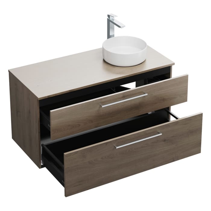 burgbad Eqio Waschtischkombination mit Keramik-Aufsatzwaschtisch 120 cm, rechts, mit Stangengriff P95