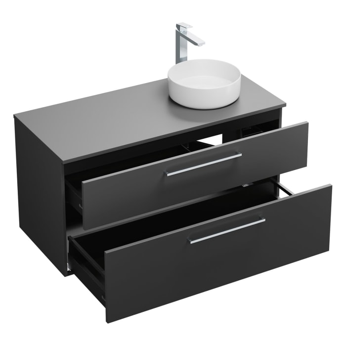 burgbad Eqio Waschtischkombination mit Keramik-Aufsatzwaschtisch 120 cm, rechts, mit Stangengriff P95