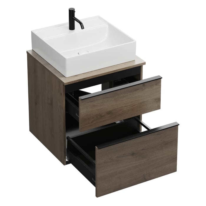 burgbad Eqio Waschtischkombination mit Keramik-Aufsatzwaschtisch 60 cm, mit Griffleiste G0252