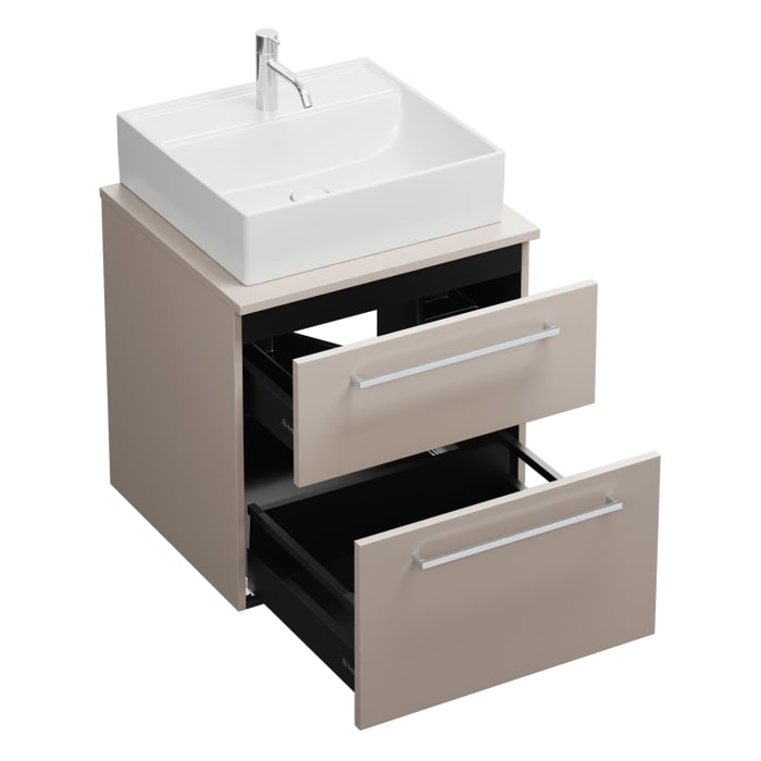 burgbad Eqio Waschtischkombination mit Keramik-Aufsatzwaschtisch 60 cm, mit Stangengriff P95