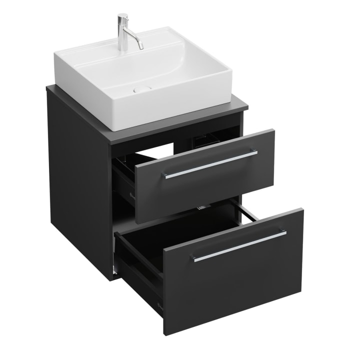 burgbad Eqio Waschtischkombination mit Keramik-Aufsatzwaschtisch 60 cm, mit Stangengriff P95