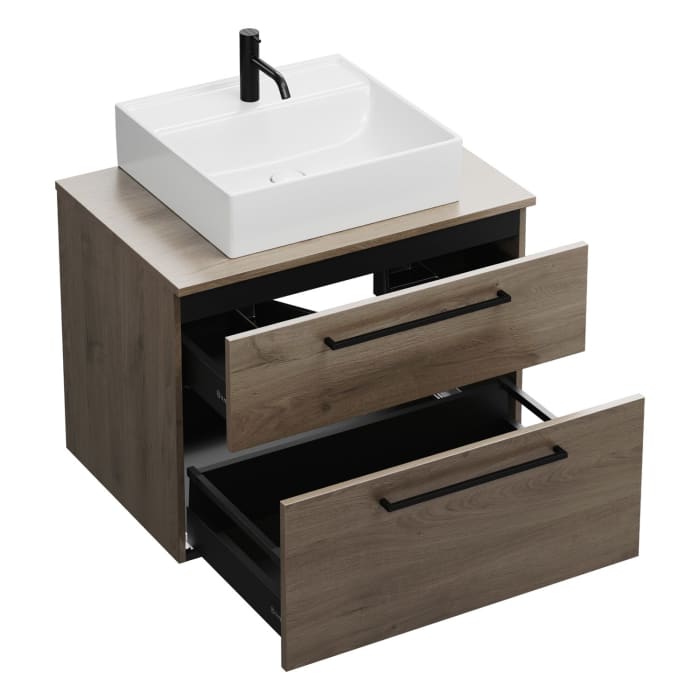 burgbad Eqio Waschtischkombination mit Keramik-Aufsatzwaschtisch 80 cm, mit Stangengriff P0234