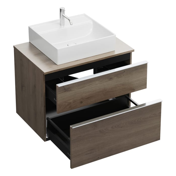 burgbad Eqio Waschtischkombination mit Keramik-Aufsatzwaschtisch 80 cm, mit Griffleiste P0251