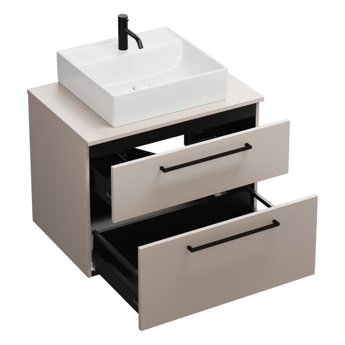 burgbad Eqio Waschtischkombination mit Keramik-Aufsatzwaschtisch 80 cm, mit Stangengriff P0234