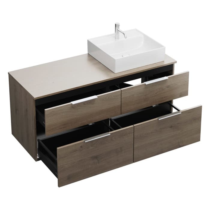 burgbad Eqio Waschtischkombination mit Keramik-Aufsatzwaschtisch 140 cm, rechts, mit Griff G0146