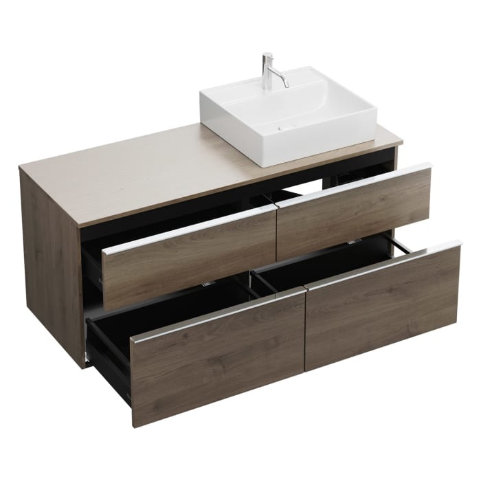 burgbad Eqio Waschtischkombination mit Keramik-Aufsatzwaschtisch 140 cm, rechts, mit Griffleiste G0251