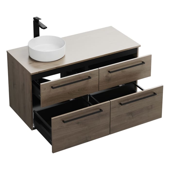 burgbad Eqio Waschtischkombination mit Keramik-Aufsatzwaschtisch 120 cm, links, mit Stangengriff G0234